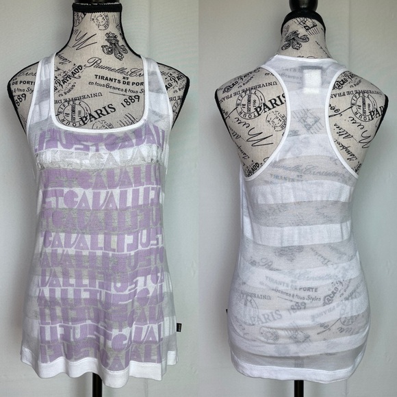 Just Cavalli striped semi-sheer racerback logo tank top size XS extra small - Picture 1 of 15